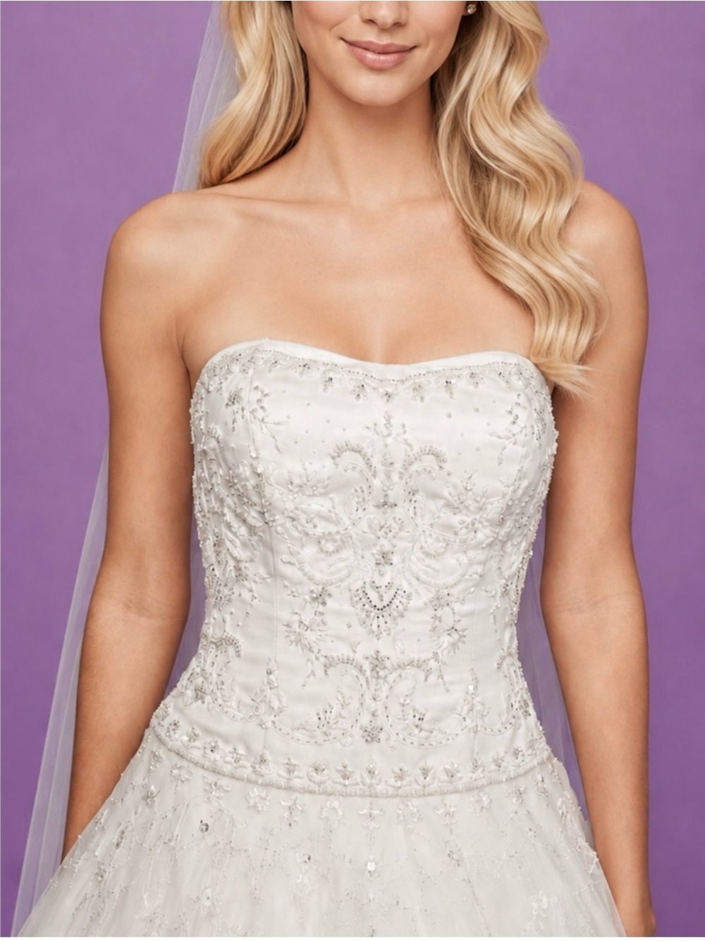 Oleg Cassini New with Tags Strapless Beaded Wedding Dress in White